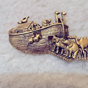 Noah Ark Brooch Gold Tone with Intricate Detailing